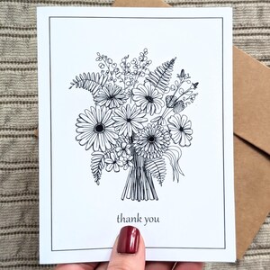 Cartão de agradecimento com buquê de flores | cartão de nota A6 em branco com envelope