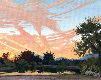 Trout Lake Sunset, Vancouver BC | Gouache Landscape Art Print
