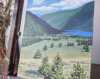 Lago Nicola, Columbia Británica / Colección Cross Canada / Pintura acrílica original sobre panel de lienzo de 8 x 10"