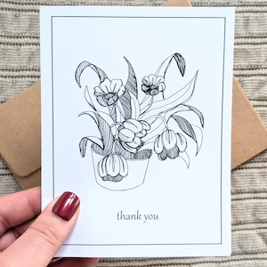 de remerciement pot de fleurs | Carte de correspondance A6 vierge avec enveloppe