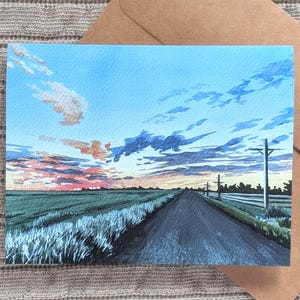 d'art rural de paysage de coucher du soleil de l'Alberta | Carte de correspondance A6 vierge avec enveloppe