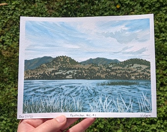 Across Skaha Lake | Original 6x8" Gouache Landscape Painting on Watercolor Paper