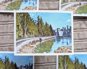 Pegatina del malecón de Stanley Park, Vancouver BC / pegatina de arte paisajístico hecha a mano