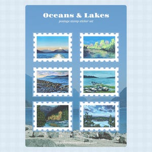 Hoja de pegatinas de paisajes de océanos y lagos / pegatinas de vinilo para planificador, diario y cuaderno de bocetos