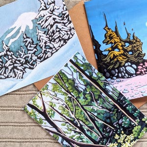 Jeu de cartes artistiques Paysages de l'île de Vancouver | lot de 3 cartes de correspondance vierges A6 avec enveloppes