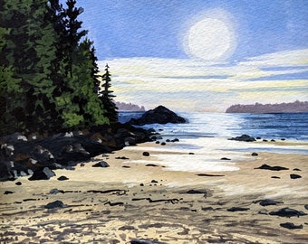 Florencia Beach to the South, Ucluelet, BC | Gouache Landscape Fine Art Print