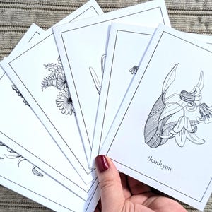 Ensemble de cartes de remerciement florales | Lot de six cartes de correspondance vierges A6 avec enveloppes