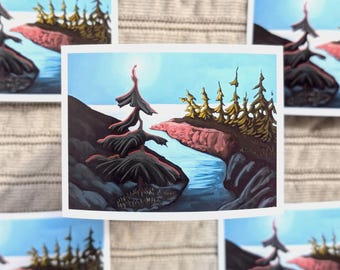 Pegatina de paisaje de la isla de Vancouver del parque East Sooke / pegatina de paisaje hecha a mano