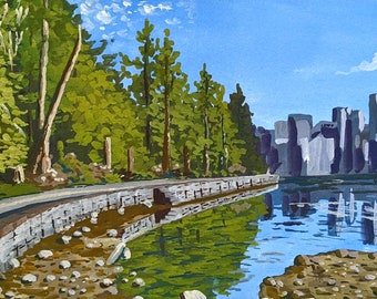 Vancouver Seawall | Gouache Landscape Art Print