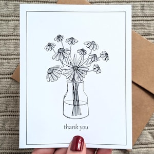 Vase de fleurs carte de remerciement | Carte de correspondance A6 vierge avec enveloppe