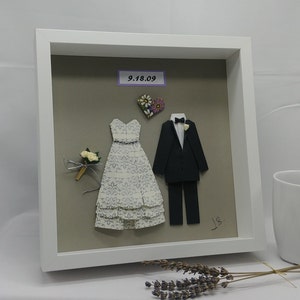 Personalized Origami Wedding Gift / Belle Wedding Dress / 3D Anniversary Present / Origami in Frame