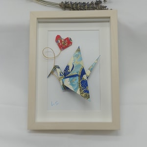Grue en origami japonaise personnalisée et amour dans un cadre, premier anniversaire, anniversaire de mariage, baby shower, décoration murale pour chambre d'enfant