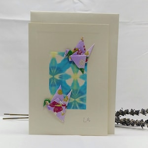 Carte d'anniversaire grue en origami / carte d'anniversaire / carte de voyage / fête des mères / shower de bébé / baby shower