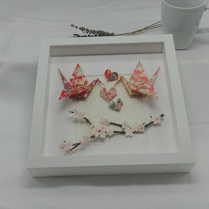 Gru origami personalizzata in cornice / Regalo di nozze origami / Regalo di anniversario di carta / Decorazione murale