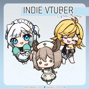 Indie Vtuber Streamer Nimi Nightmare Mint Fantome Dokibird Chibi Double-sided Acrylic Charm Keychain