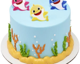 24 Baby Shark Cupcake Rings, Birthday Party Favors