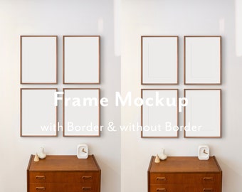 Styled Wood Frame Set of 4 Mockup Vertical with Border Frame Set Mockup PSD