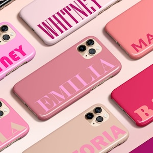 Roze gepersonaliseerd telefoonhoesje, aangepaste naam iPhone 13-hoesje, aangepast iPhone 12-hoesje, monogram iPhone 11-hoesje, iPhone XS, XR, X-hoesje
