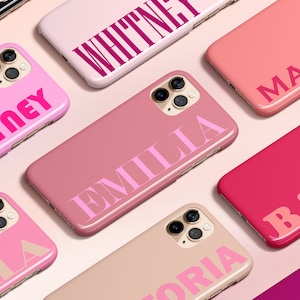 Pink Personalized Phone Case, Custom Name iPhone 13 Case, Customized iPhone 12 Case, Monogram iPhone 11 Case, iPhone XS, XR, X Case image 1