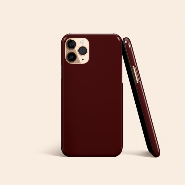Dark Burgundy Phone Case, Solid Color iPhone 15 Tough Case, Minimal iPhone 14 Slim Case, iPhone 13 Protective Cover, Glossy Matte