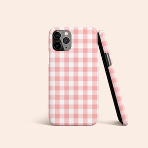 Pink Gingham Phone Case, Checkered iPhone 13 Case, Plaid iPhone 12 Case, iPhone 11 Pro Case, iPhone X XR XS Max Case, Samsung Galaxy Case