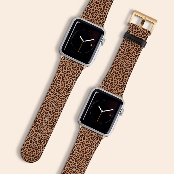 Bracelets de montre imprimé léopard, Bracelets de montre imprimé animal, Bracelets de montre imitation cuir végétaliens, pour Apple Watch séries 1, 2, 3, 4, 5, 6, 7, SE