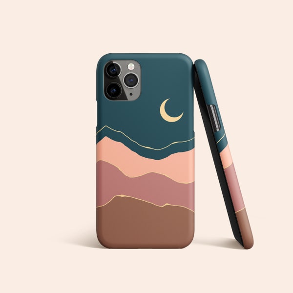 Blush Mountains iPhone 13 Case, Boho Moon iPhone 12 Case, Teal iPhone 11 Case, iPhone X, XR, XS Case, Galaxy S21 Case, Google Pixel 5 Case