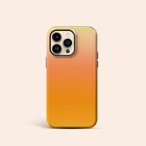 May include: A yellow and orange gradient phone case with a black camera lens cutout.
