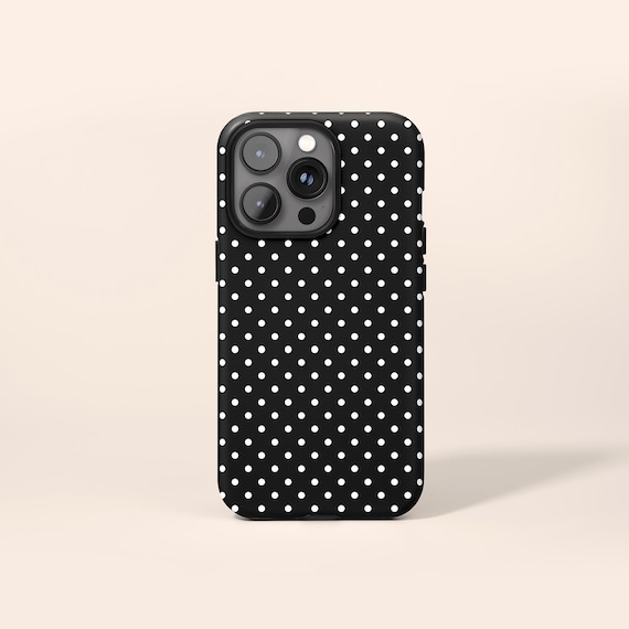 80s Polka Dot Phone Case, Retro iPhone 13 Case, Black iPhone