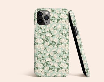 Capa para iPhone 13 com flor de jasmim branca, capa para iPhone 12 verde menta, capa para iPhone 11 com estampa floral branca, capa para iPhone X, XR, XS, capa para Galaxy S22, Pixel 6