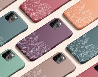 Purple Flower iPhone 13 Case, Pink Floral iPhone 12 Case, Orange iPhone 11 Case, Teal Green iPhone X XR XS Case, Brown Galaxy S22 S21 Case