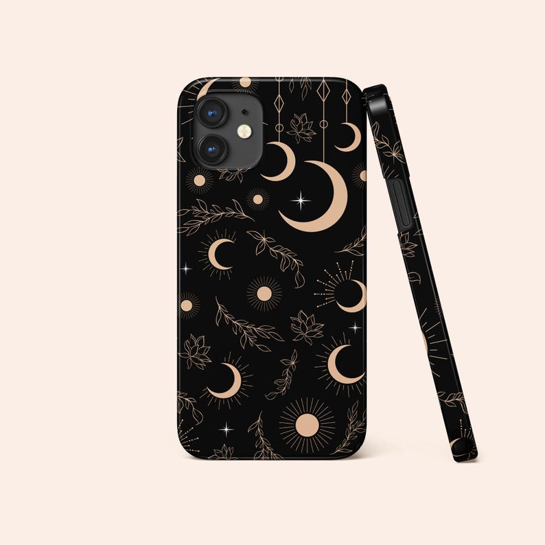 Black Celestial Phone Case, Moon iPhone 13 Case, Star iPhone 12 Case, Floral iPhone 11 Case, iPhone XR Case, Black iPhone XS Case, Pixel 5 image 2