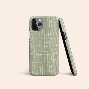 May include: A green phone case with a crocodile skin pattern. The case is shown from the side and the back.