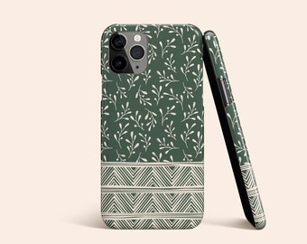 Green Leaf Phone Case, Botanical iPhone 13 Case, Chevron iPhone 12 Case, iPhone 11 Pro Case, iPhone XR Case, Galaxy Case, Pixel Case