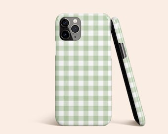 Green Gingham Phone Case, Checkered iPhone 13 Case, Green Plaid iPhone 12 Case, iPhone 11 Case, iPhone XR Case, Galaxy Phone Case, pixel