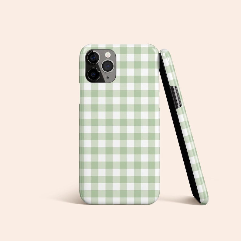 Green Gingham Phone Case, Checkered iPhone 13 Case, Green Plaid iPhone 12 Case, iPhone 11 Case, iPhone XR Case, Galaxy Phone Case, pixel image 1