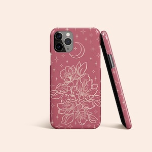 Pink Celestial Floral Phone Case, Moon iPhone 13 Case, Star iPhone 12 Case, Pink iPhone 11 Case, Flower iPhone XR Case, Celestial iPhone XS