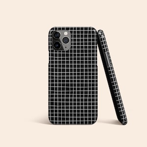 Unregelmäßige Gitter Linie iPhone 16 Hülle, iPhone 15 Hülle mit schwarzem Linienmuster, iPhone 14 Pro Max Schutzhülle mit weißen Streifen