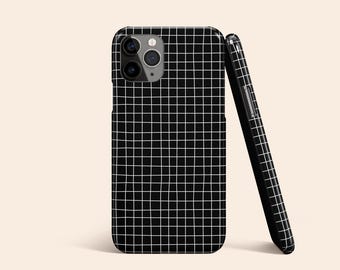 Irregular Grid Line Phone Case, Graph Paper iPhone 16 Case, Black Lined iPhone 15 Case, White Striped iPhone 14 Pro Max Protective Cover