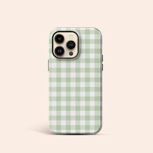 Green Gingham Phone Case, Checkered iPhone 13 Case, Green Plaid iPhone 12 Case, iPhone 11 Case, iPhone XR Case, Galaxy Phone Case, pixel image 2