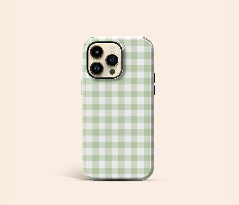 Green Gingham Phone Case, Checkered iPhone 13 Case, Green Plaid iPhone 12 Case, iPhone 11 Case, iPhone XR Case, Galaxy Phone Case, pixel image 2