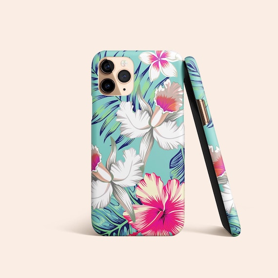 Hawaiian Tropical Floral Phone Case, Blue Floral iPhone 12 Case, Blue iPhone 11 Case, Flower iPhone X Case, Botanical iPhone XR Case, XS