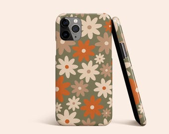 Retro Flower Phone Case, Olive Green iPhone 14 Pro Max, Floral iPhone 13 Slim Case, 70s Aesthetic iPhone 12 Case, Galaxy S23, Pixel 7 Case