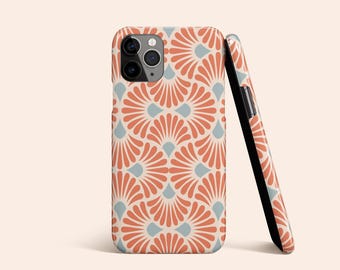 Ornate Floral Phone Case, Orange Art Deco iPhone 15 Tough Case, Abstract iPhone 14 Glossy Case, Bohemian Ornamental iPhone 13 Matte Case