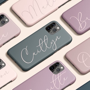 Aangepaste stoffige roze telefoonhoesje, mauve gepersonaliseerde iPhone 14-hoesje, aangepast blauwgroen iPhone 13-hoesje, iPhone 12-hoesje, monogram iPhone 11-hoesje
