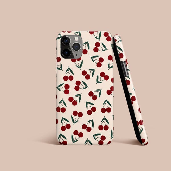 Red Cherries iPhone 13 Case, Beige iPhone 12 Case, Cute iPhone 11 Case, Fruit iPhone X, XR, XS Case, Galaxy S22, S21, Pixel 6 Slim Case