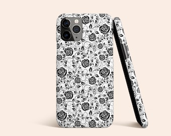 Black and White Roses Phone Case | White Floral iPhone 13 Case | Black Flower iPhone 12 Case | Feminine iPhone 11 Case | iPhone XR Case