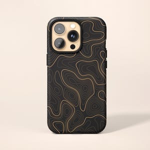 Coque pour portable noire topographique | Carte Coque iPhone 14 | Abstrait coque iPhone 13 | Coque iPhone 12 | Coque iPhone 11 | Étui pour Galaxy S22