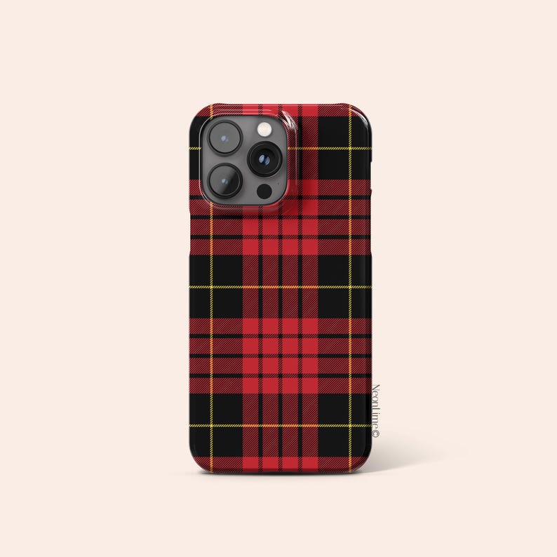 Red Tartan Plaid Phone Case, Classic Scottish Check Pattern, Preppy Design Style, Protective Cover for iPhone, Galaxy and Pixel image 1