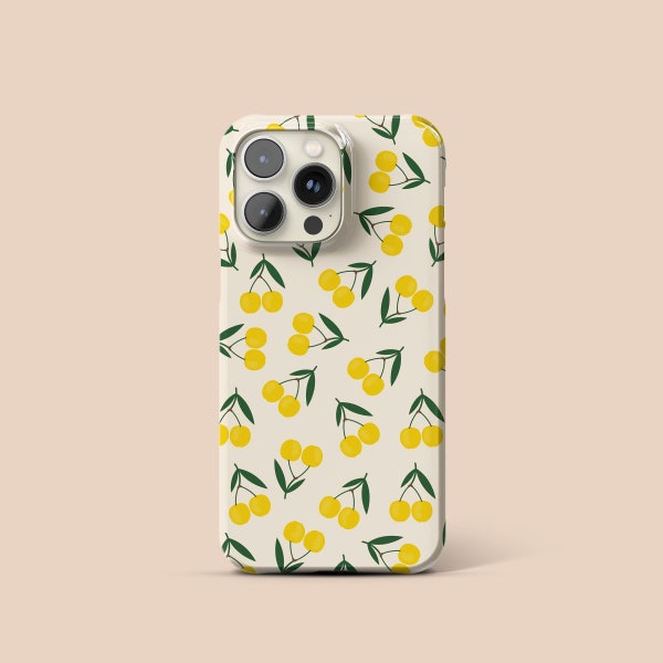 Yellow Cherries Phone Case, Fruit iPhone 14 Case, Pastel Yellow iPhone 13 Case, Cherry iPhone 12 Case, iPhone 11 Case, Galaxy S23 Case